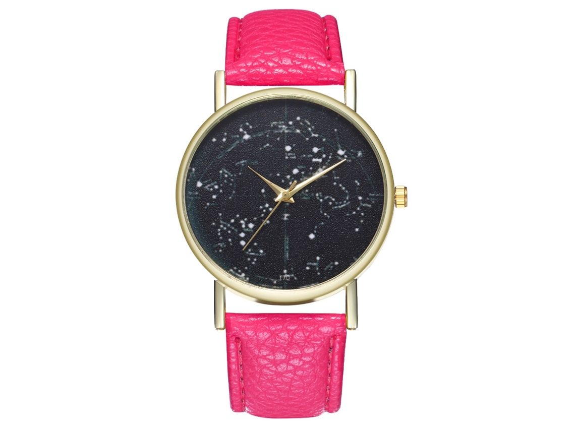 Reloj De Pulsera Unisex De Cuarzo Con Correa De Piel Sintética Y Esfera Redonda Rosa.