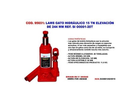 Lams gato hidráulico 20 tn elevación 244 mm ref. si o0001-20t