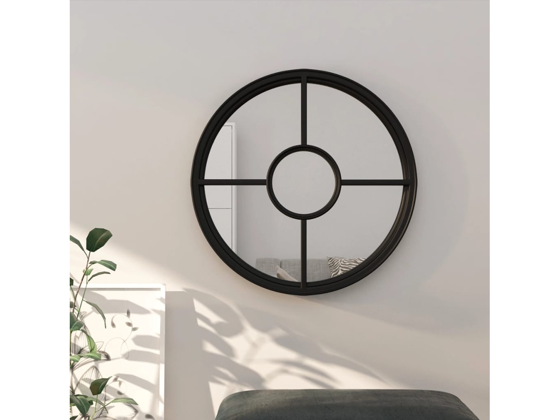 Espejo De Hierro Redondo Negro Para Uso Interior 60x4 Cm