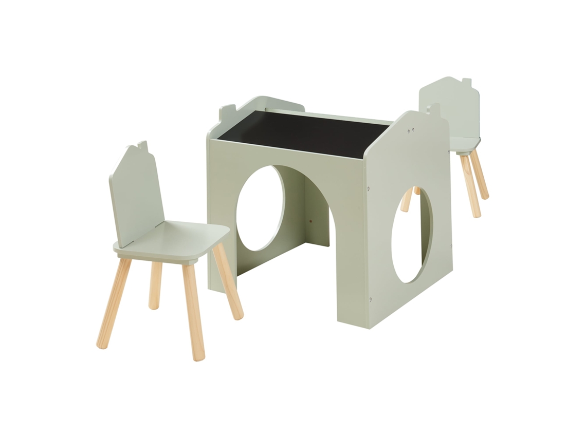 Conjunto de mesa infantil Romso con 2 sillas, diseño de casa verde. [EN.CASA]