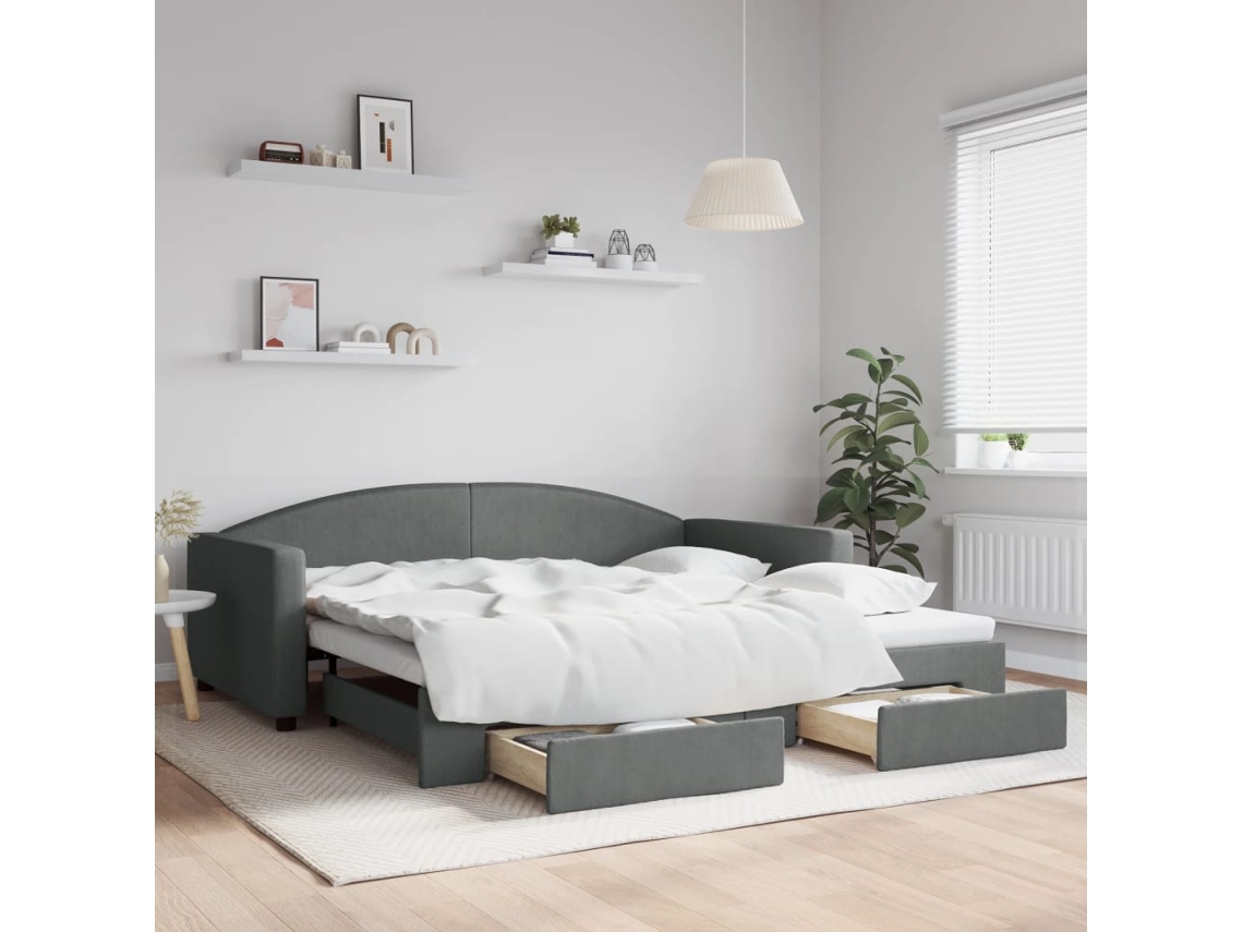 Sofá Cama Nido Con Cajones Tela Gris Oscuro 100x200 Cm
