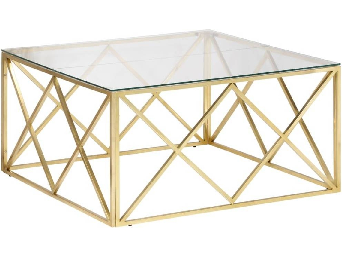 Mesa de centro dorada acero VIDAXL inoxidable y vidrio templado (100 x 100 x 50 cm)