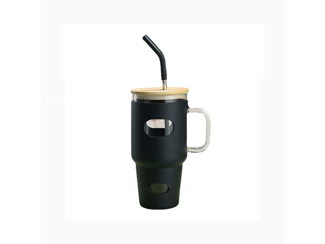 Botella agua vidrio 946 ml (32 oz) con tapa y pajita. Asa, vaso y funda de silicona incluidos.