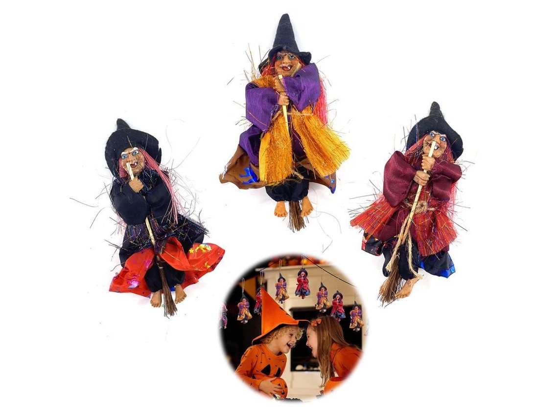 3 Muñecas Decorativas De Brujas Voladoras Para Colgar, Decoración De Halloween Para Exteriores