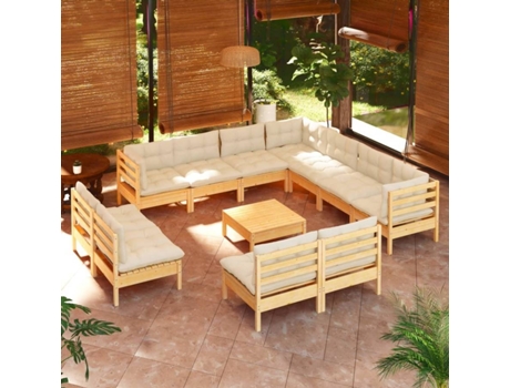 Conjunto 12 Muebles de jardín VIDAXL cojines madera maciza de pino