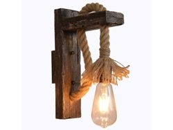 Rebe-lámpara De Pared Industrial E27 Estilo Campestre Retro Madera Y Cuerda De Heno Clase Energética A+++