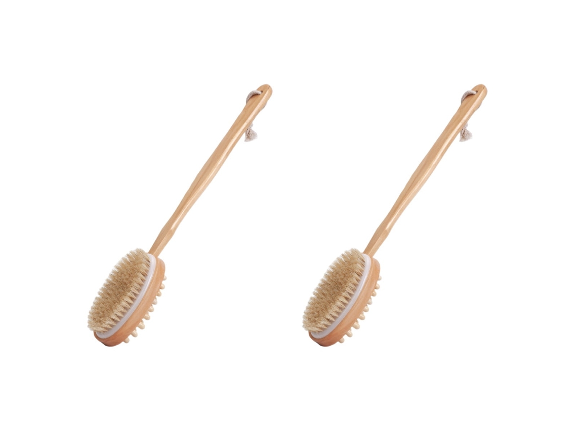 2 Cepillos De Ducha De Madera Con Mango Largo