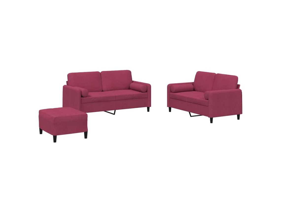 Maison Exclusive - Juego De Sofás Con Cojines 3 Piezas Terciopelo Rojo Tinto