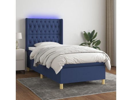 MAISON EXCLUSIVE Cama con somier con colchón y LED 90x190 cm Tela azul