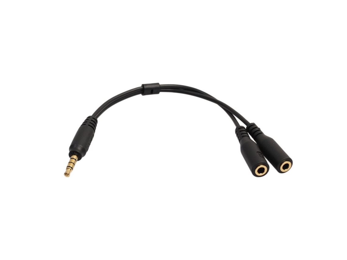 Adaptador divisor de auriculares de 3,5 mm con micrófono (1 conector hembra a 2 conectores macho). Mdug