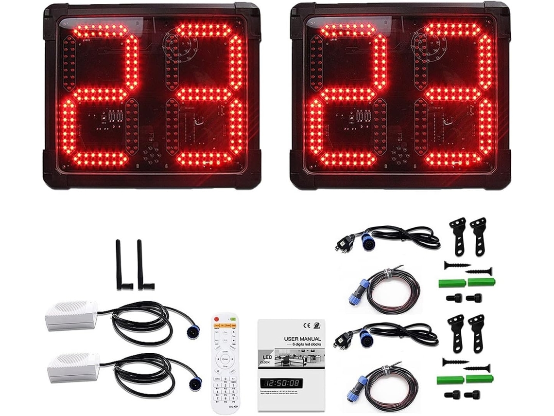 Marcador Digital Led De 2 Piezas, Color Rojo Sincronizado, Marcador Electrónico De Baloncesto, 12 Segundos.