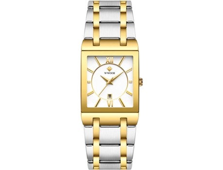 VEANXIN Reloj cuadrado resistente al agua de acero inoxidable en oro negro-oro blanco oro
