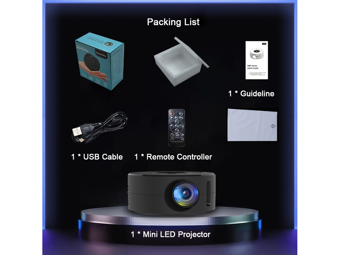 Miniproyector LED portátil con proyección por cable y pantalla LCD de 320*180