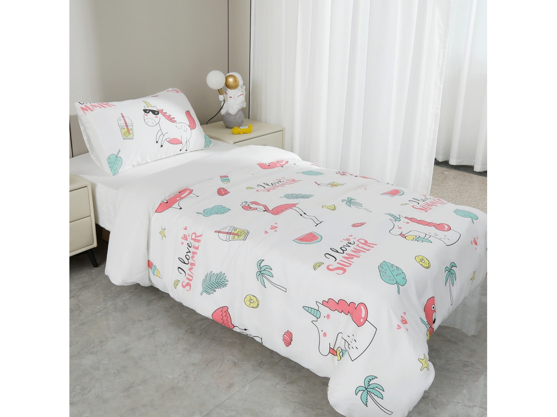 Juego De Sábanas Infantil Estampado Flamencos En Blanco (Cama 90/100)-BOD HOME