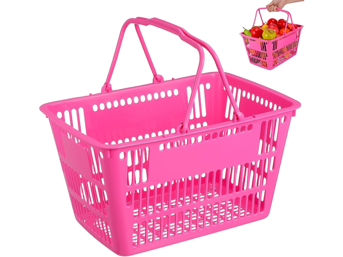 Cesta De Plástico Para Compra Con Asas Dobles, Capacidad 16l, Color Azul Y Rosa, Contenedor Organizador Para Frutas,