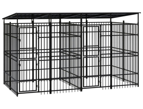 vidaXL Perrera de exterior con techo de acero 7,37 m²