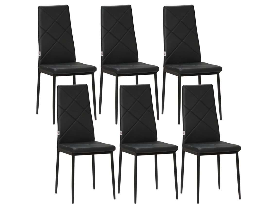 Juego de 6 sillas de comedor modernas con respaldo alto, de piel sintética negra.