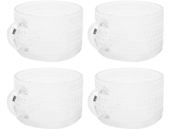 Juego de 4 tazas de cristal, estilo del norte de Europa, taza de desayuno con diseño en relieve y asa retro Gokoco