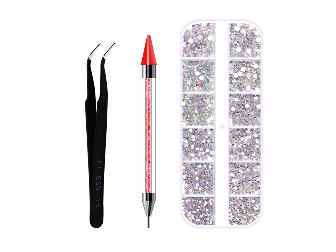 Juego de herramientas para uñas con diamantes de imitación rojos Yunzii, pinzas de doble punta con forma de lápiz para diamantes de imitación