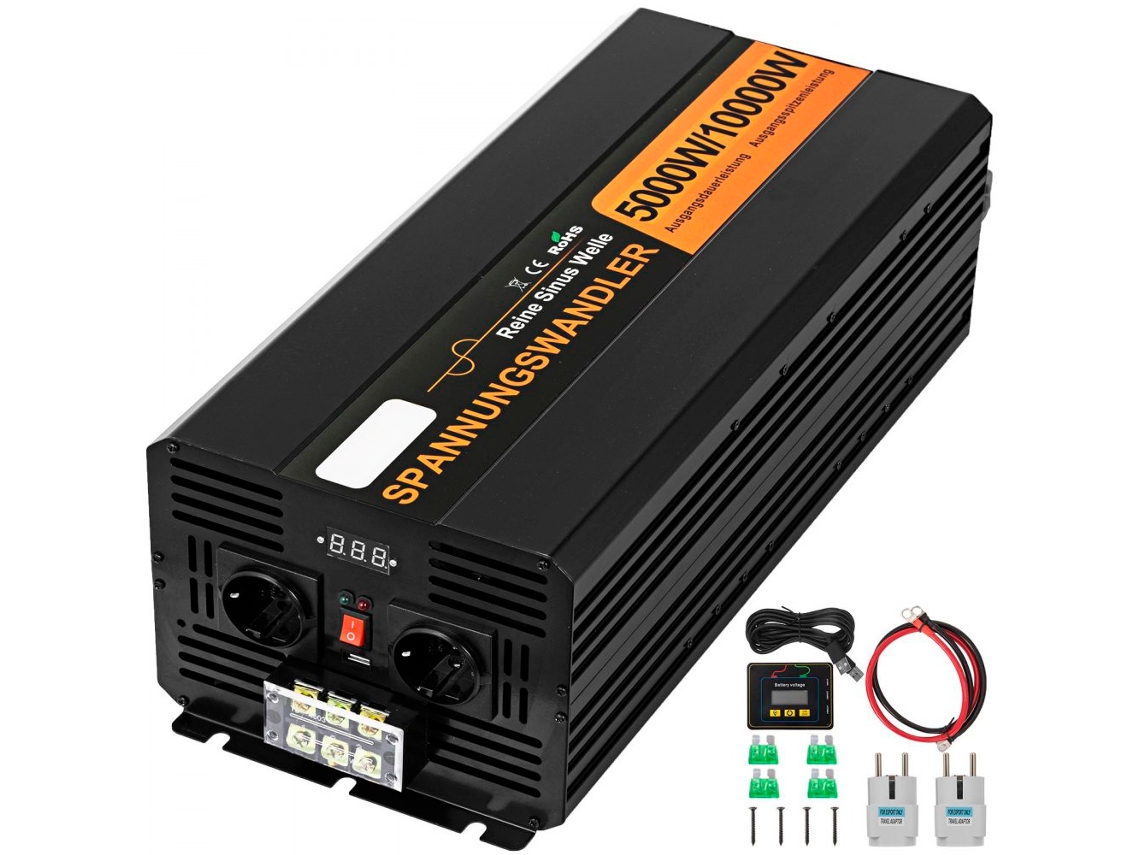 Inversor de corriente de 5000 W, 24 V, 230 V, con onda sinusoidal pura, control remoto y pantalla LCD Tekmaquinas