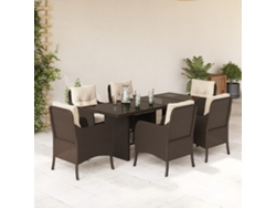 Juego de comedor de jardín de 7 piezas con cojines de mimbre marrón de DKD Home Decor