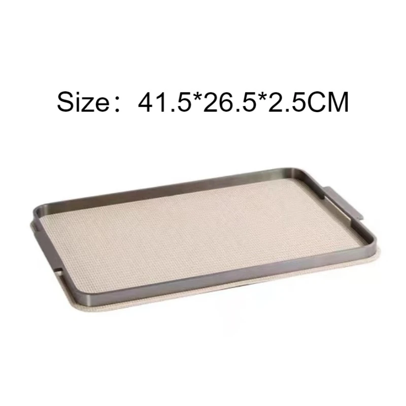 Bandeja de almacenamiento moderna de lujo en cuero y metal (beige)