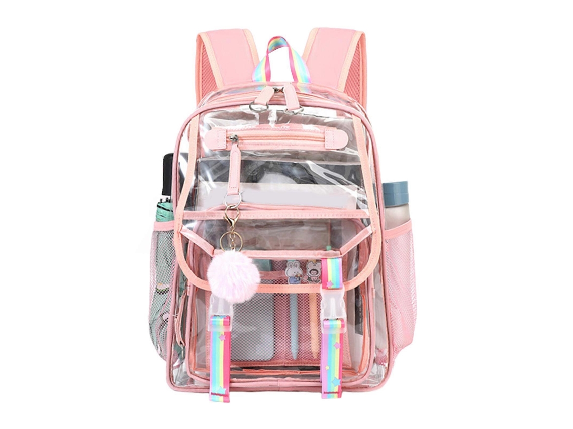 Mochila moderna de PVC transparente, mochila escolar de gran capacidad para portátil, mochila informal para la escuela, la universidad y viajes, rosa.