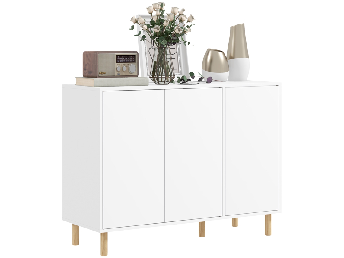 Aparador moderno con 2 armarios y 3 estantes de madera, 107x40x80 cm, blanco. ZENCORE SERVICES