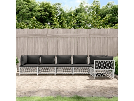 Conjunto 6 de muebles de jardín VIDAXL con cojines acero blanco