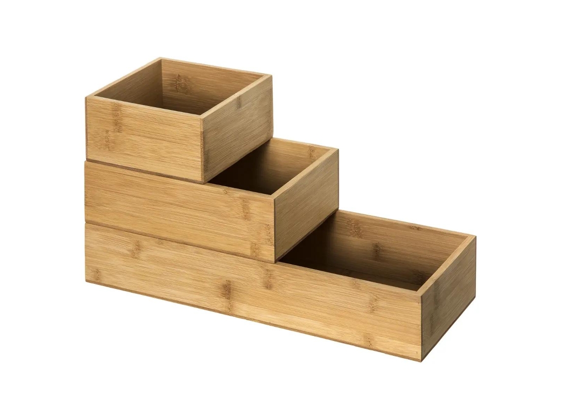 Caja de almacenaje bambú 3 uds