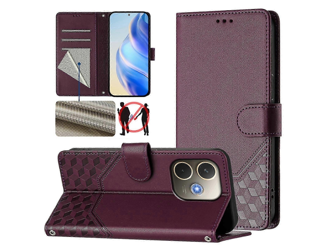 25-26 Honeycomb Embossing Rfid Leather Phone Case