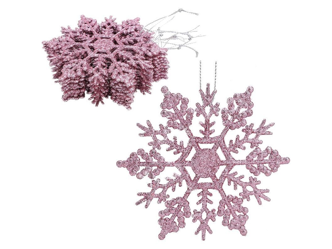 Juego De 12 Adornos Colgantes De Tormenta De Nieve Con Purpurina De 10 Cm - Navidad (rosa Bebé)