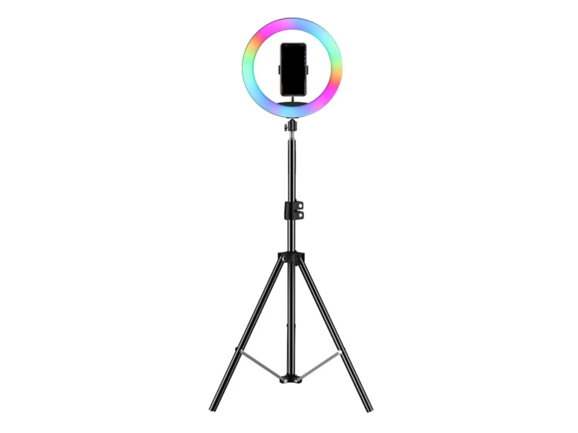 Trípode Havit St7026 con anillo de luz RGB para smartphone (universal, altura de 72 cm a 210 cm, negro)