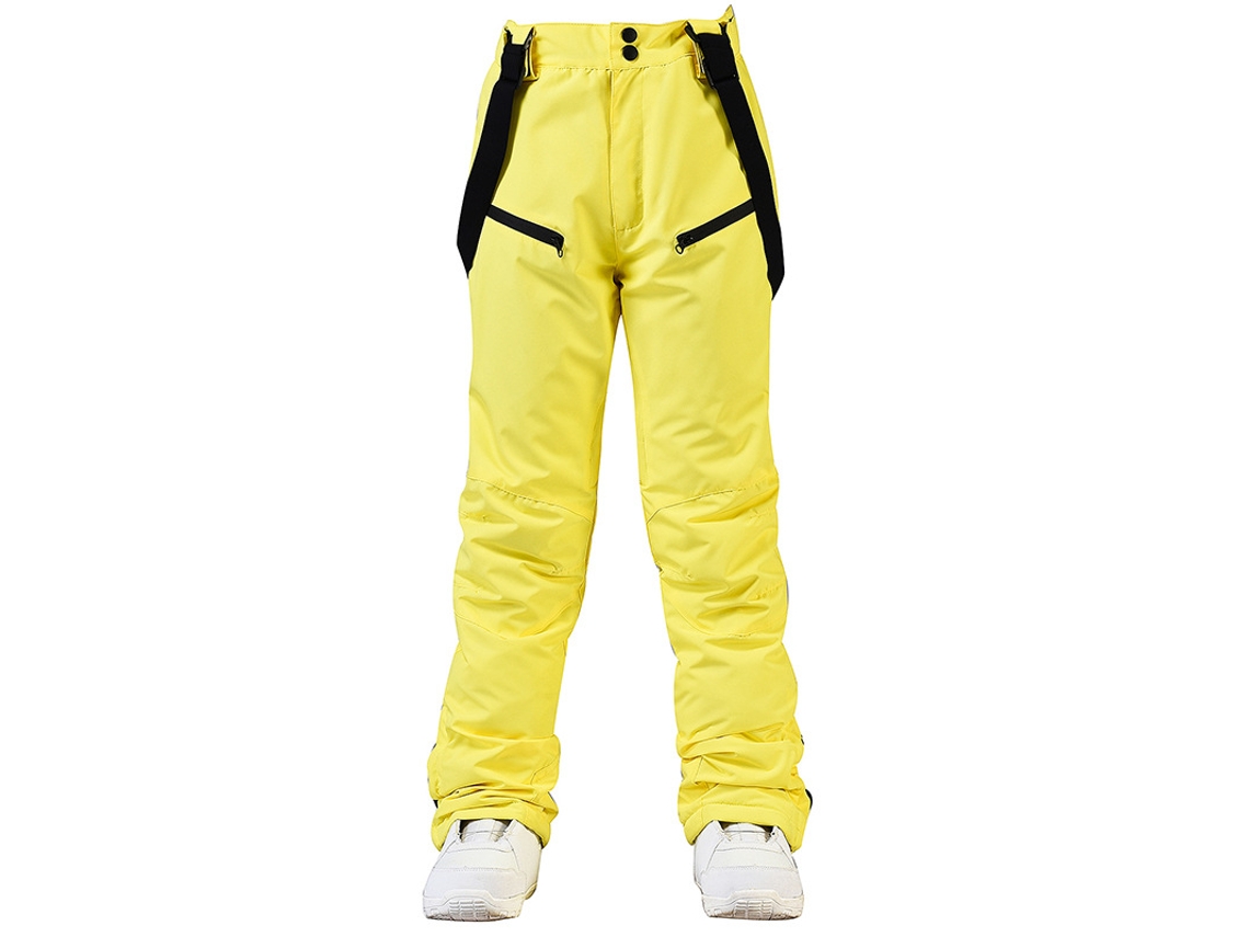 Pantalones de esquí unisex, cálidos, resistentes al viento y al agua, con correas ajustables y desmontables, amarillo, L