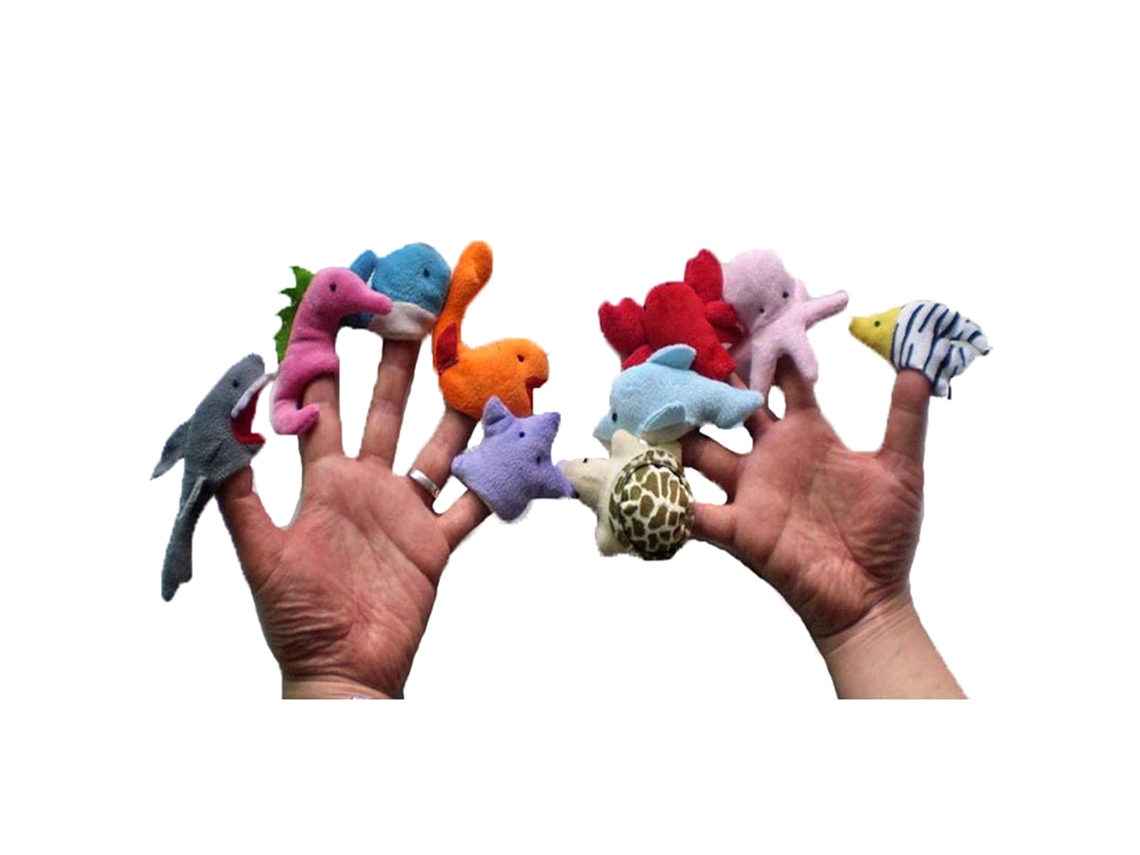 Bjww - Conjunto com 10 unidades de fantoches de dedo de animais marinhos, brinquedos educativos de pelúcia para crianças.