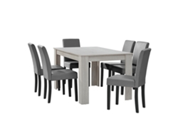Mesa de comedor + 6 sillas Forssa MDF y polipiel 140x90x77cm - Roble blanco + Gris claro [EN.CASA]
