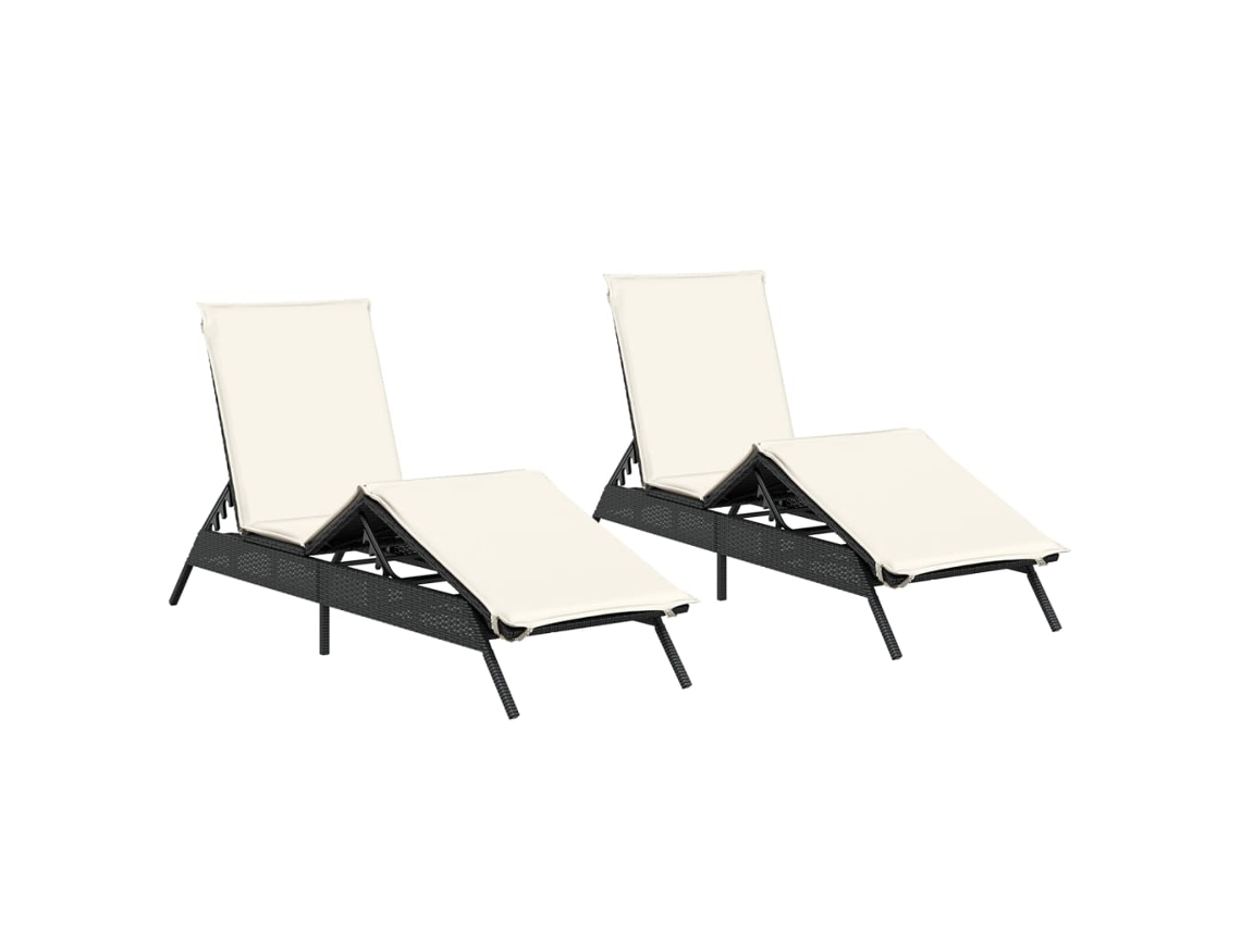 Tumbonas con cojines, 2 piezas, mimbre, negro, MAISON EXCLUSIVE