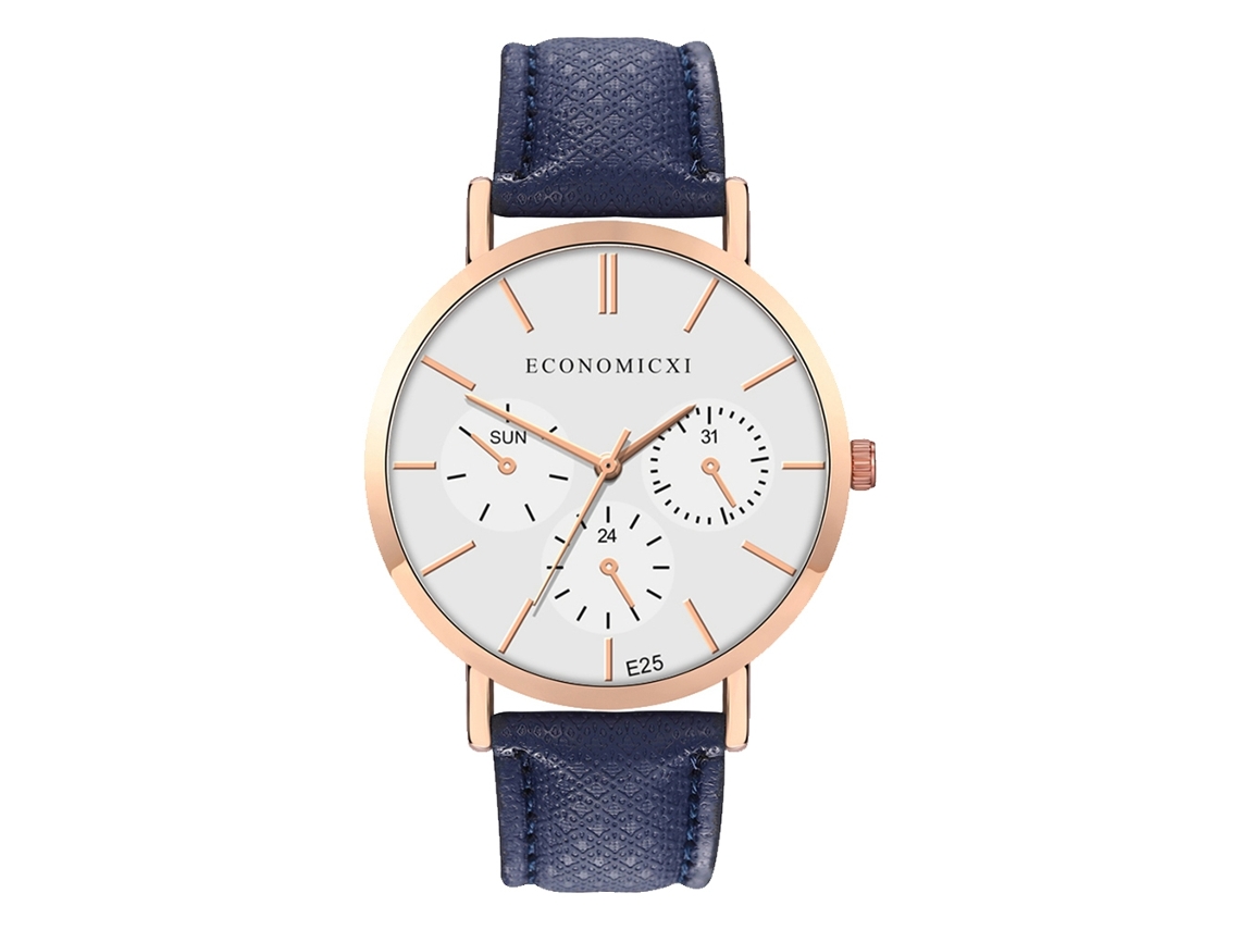 Reloj De Pulsera De Cuarzo Sencillo Para Mujer Con Correa De Pu Azul Marino.
