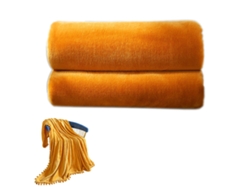 KOFIHETY Manta con Bordes de Pompones - Manta de Cama o Sofá - Decoración para el Hogar - 1,3m x 1,5m - Amarilla