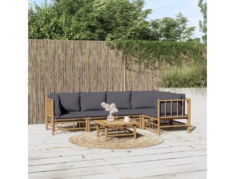Conjunto 6 de muebles de jardín VIDAXL bambú con cojines gris oscuro
