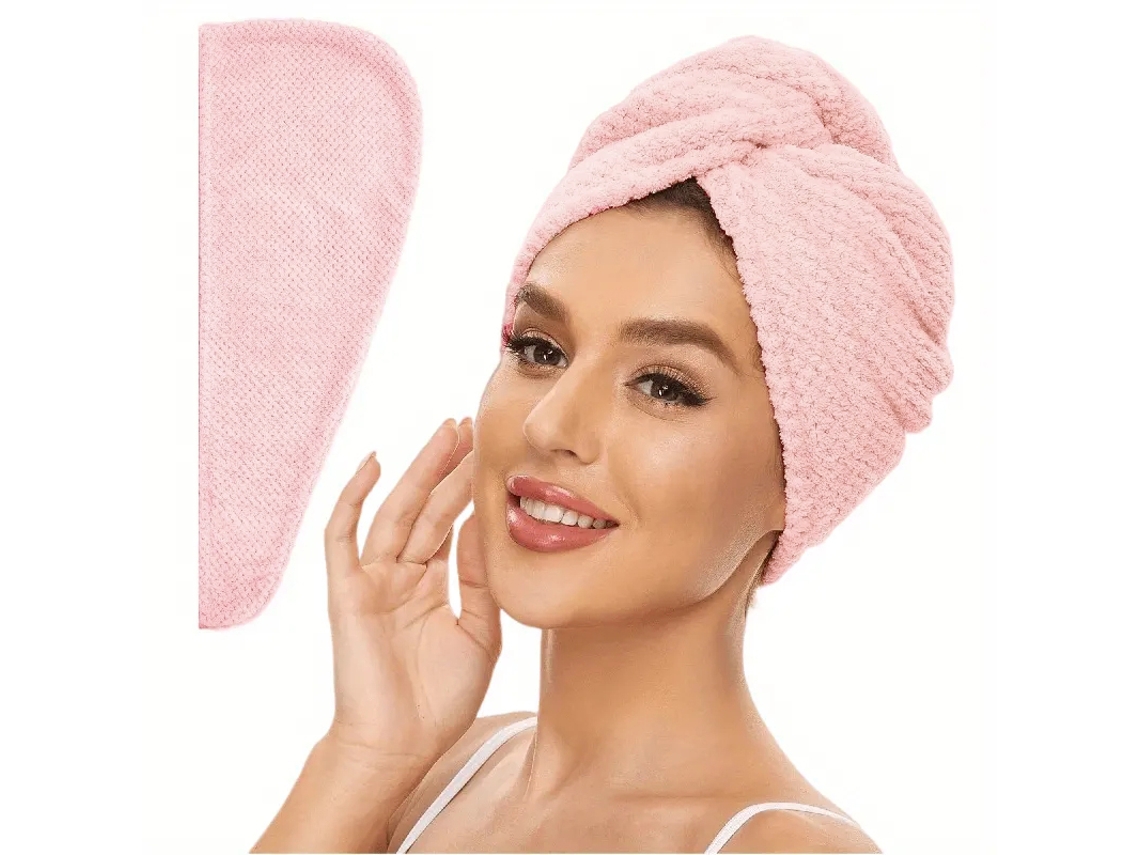(rosa Claro, 9,8 Pulgadas X 25,5 Pulgadas) Toalla Absorbente Sólida Para Secar El Cabello Para Mujer Con Chal Con Botones