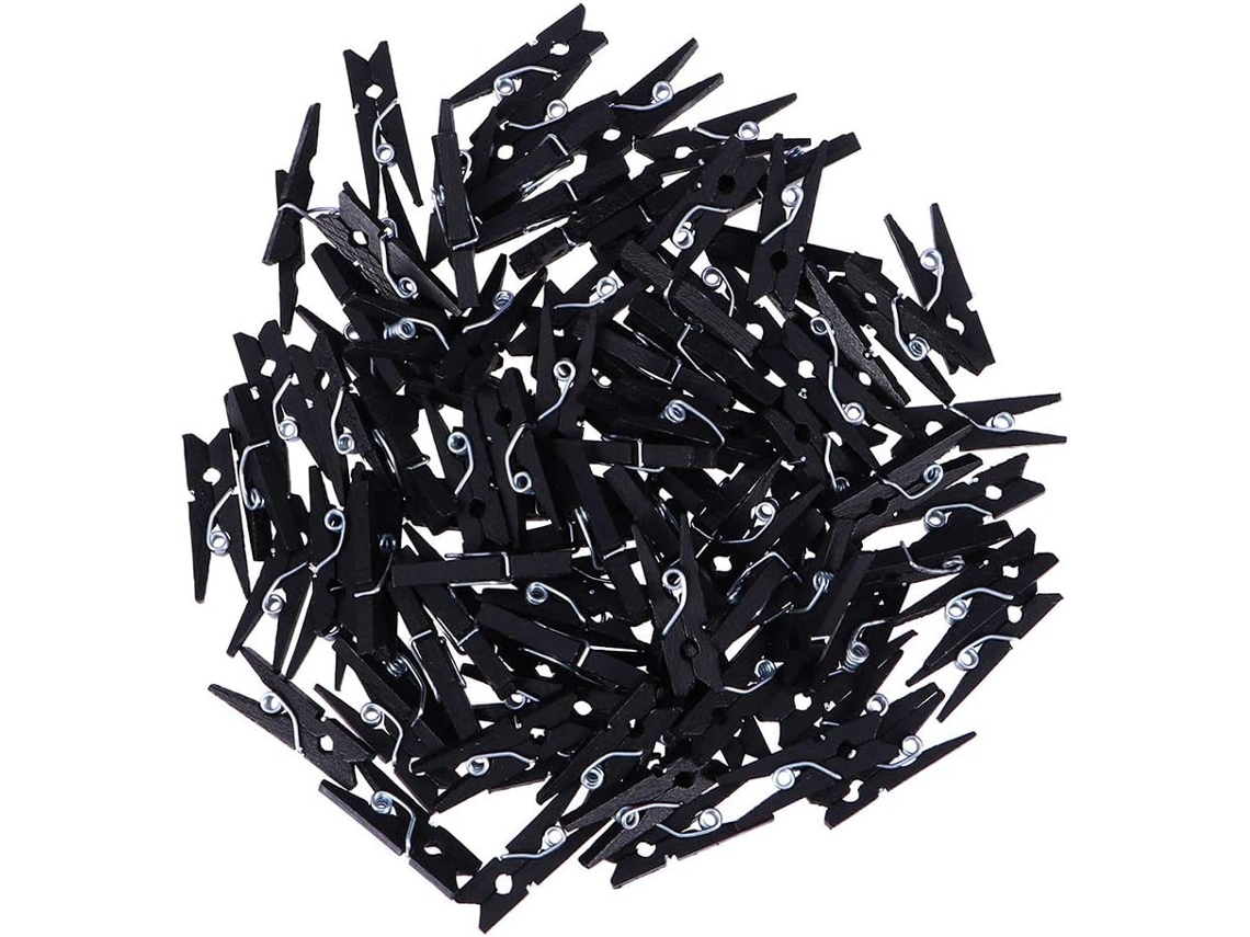Juego de 200 pinzas de ropa portátiles de madera negra, ligeras, decorativas, para colgar fotos, duraderas, para manualidades, GOKOCO
