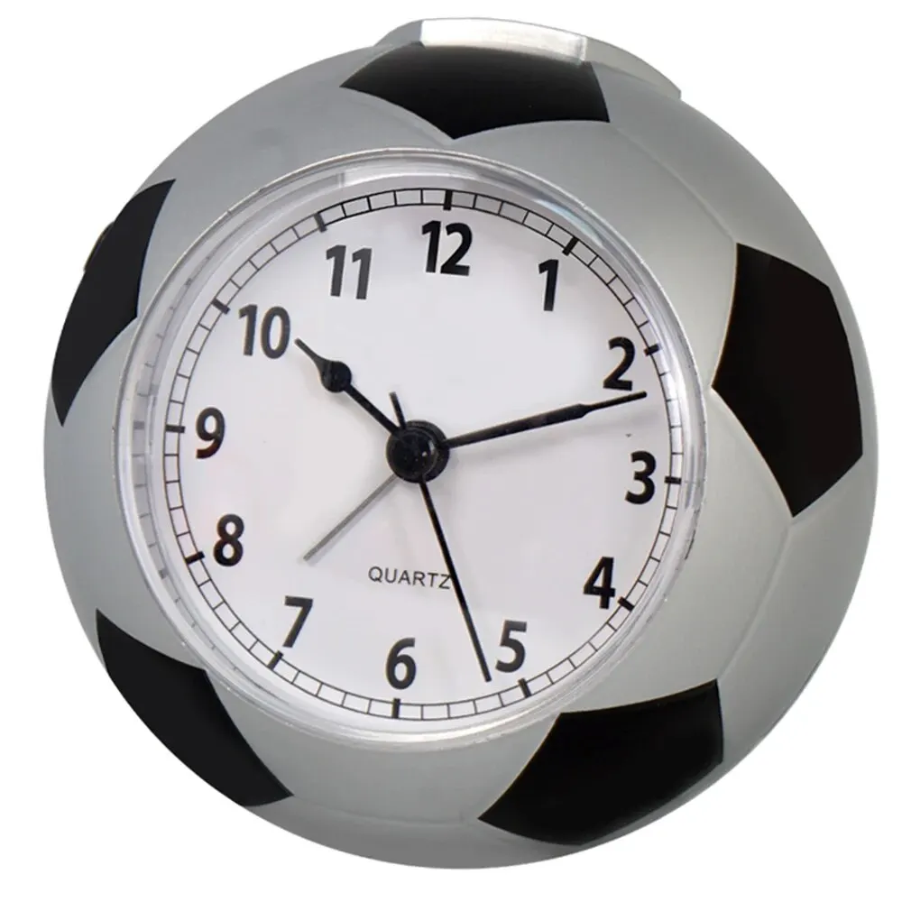 (Plata) Despertador de escritorio silencioso con diseño de balón de fútbol en 3D, un bonito despertador infantil para estudiantes.