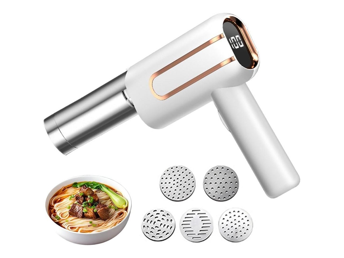 (blanco) Máquina Para Hacer Pasta, Cinco Moldes, Batería De 4000 Mah, Hace Fideos En 15 Segundos, 40 W
