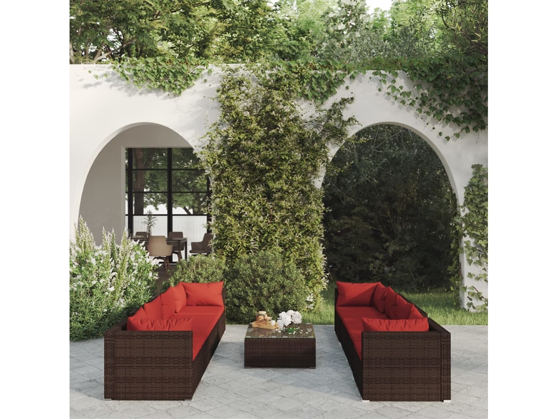 Conjunto de jardín de 9 piezas con cojines de mimbre marrón de DKD Home Decor