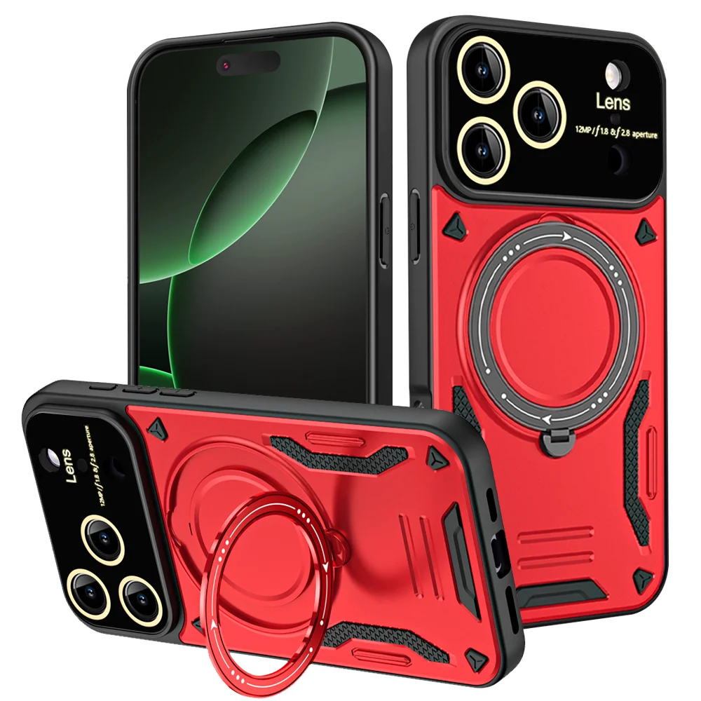 (rojo, Iphone 12 Pro Max) Funda Magnética Giratoria De 360° A Prueba De Caídas Para Teléfono, Protector De Lente Y Cámara