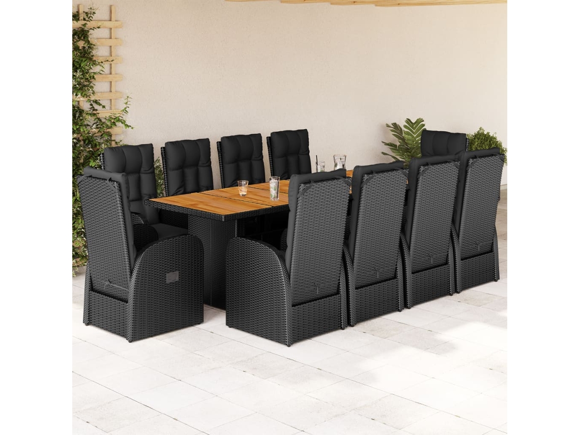 Juego de comedor de jardín de 11 piezas con cojines de mimbre negros de DKD Home Decor