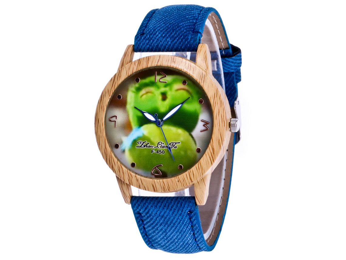 Reloj De Pulsera De Moda Con Esfera De Cara Sonriente Y Correa De Cuero Azul.