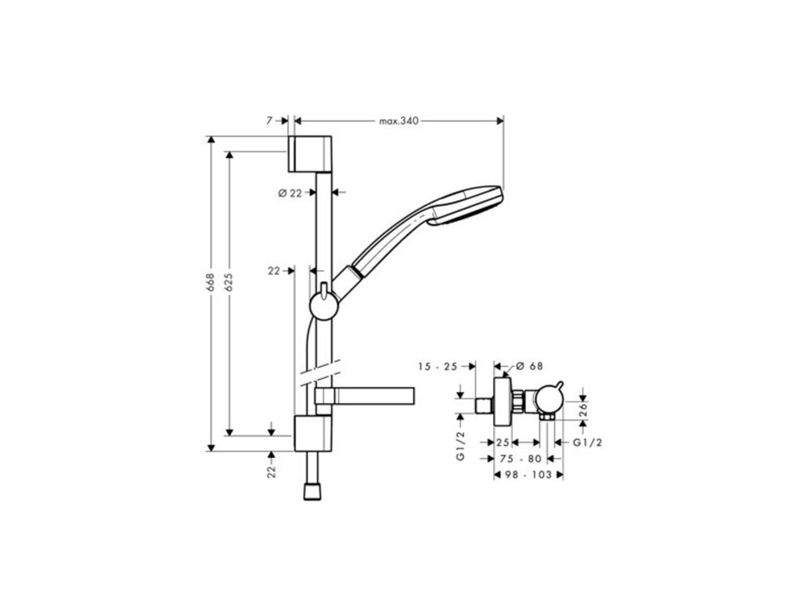 Hansgrohe Croma 100 Sistema De Ducha De Superficie Vario Con Ecostat Termostato Confort Y Barra De Ducha 65 Cm, 27034000, Cromada