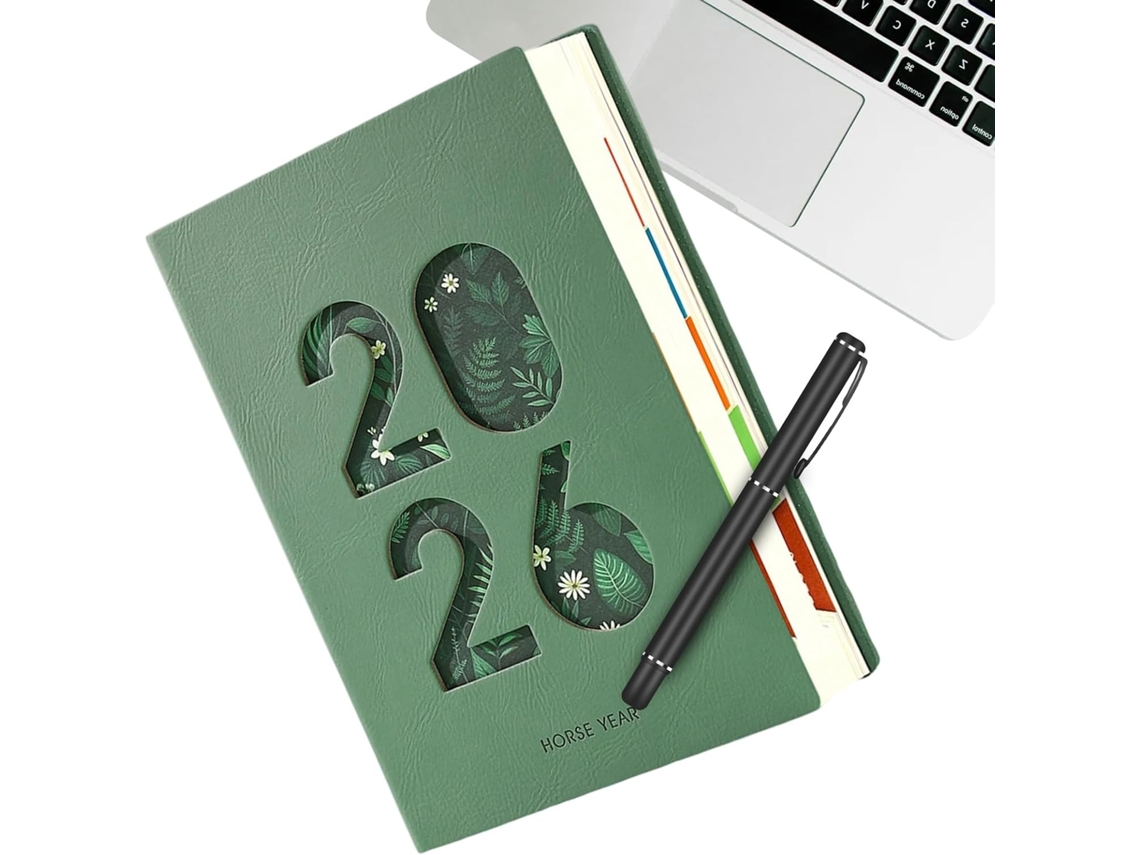 Cuaderno anual de 365 días en piel sintética, planificador mensual 2026, formato A5, diario, oficina, escuela.